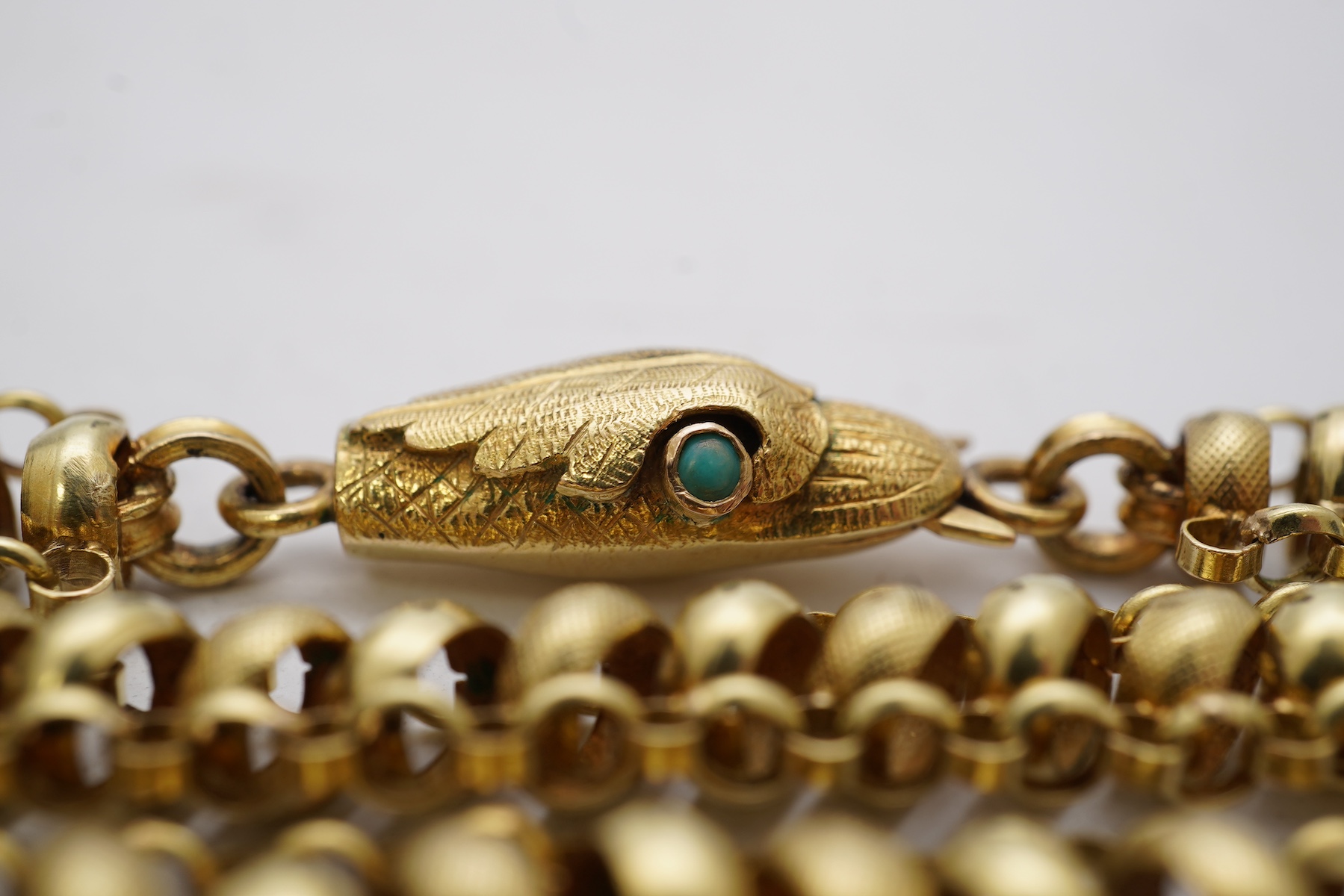 A gold long guard chain, 19th century